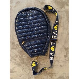 Ah-Dorned Tennis Racket Bag Navy Blue Quilted Puffer Sling LOVE Strap Pockets